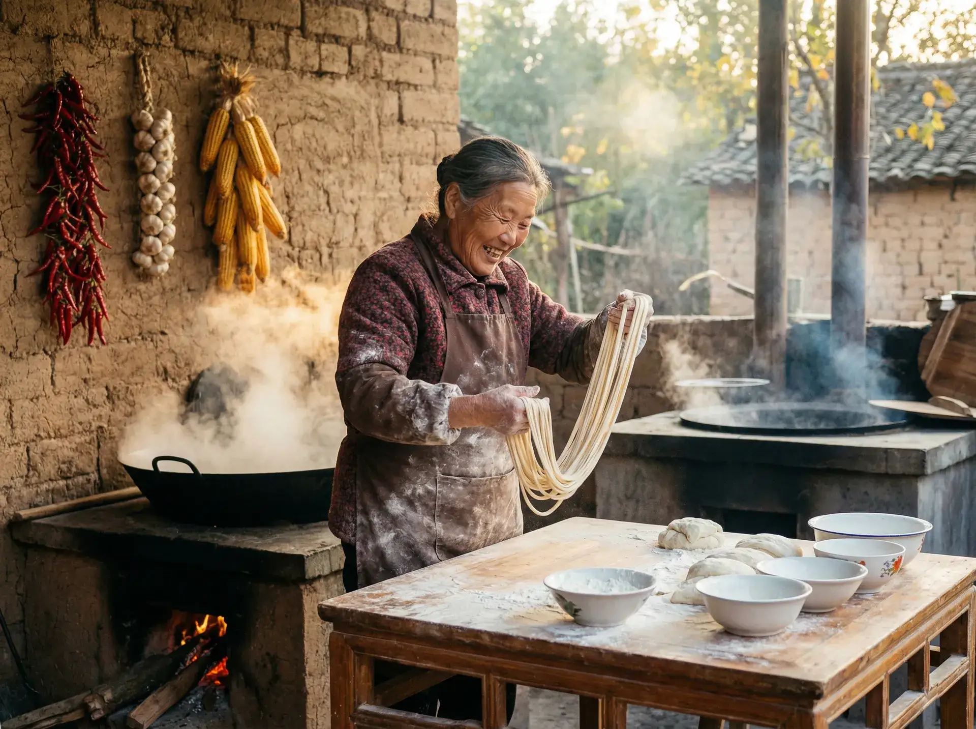 农家大嫂手擀面 - 亲亲抱抱举柔柔的视频 乡村美食